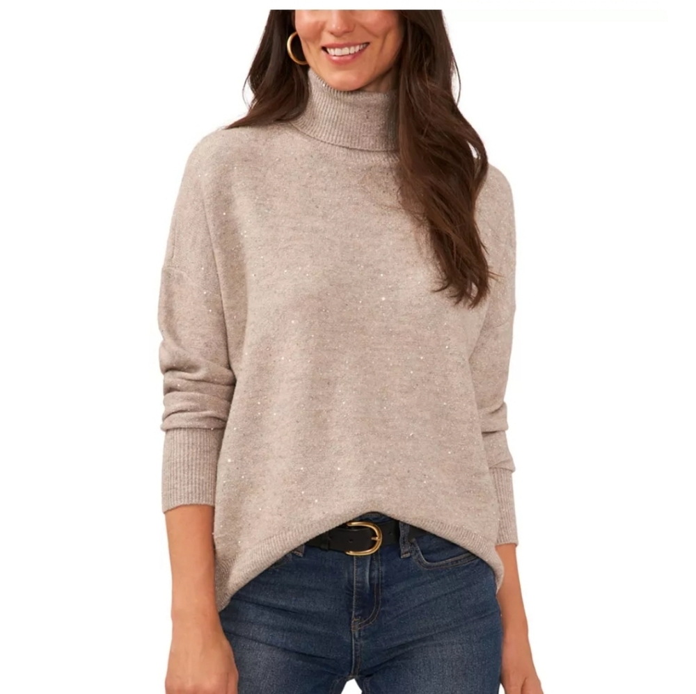 Vince Camuto Light Beige sparkle Turtleneck Sweater